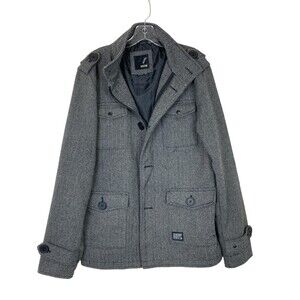 Kr3w Men's Field Jacket Military Style Size M Gray Herringbone Lined Pea Coat